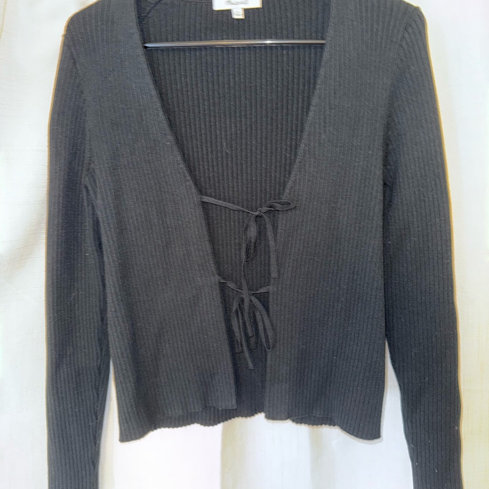 Madewell Black Cardigan Sweater with Tie-Front
